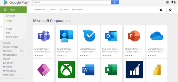 Приложения Microsoft Apps в Google Play